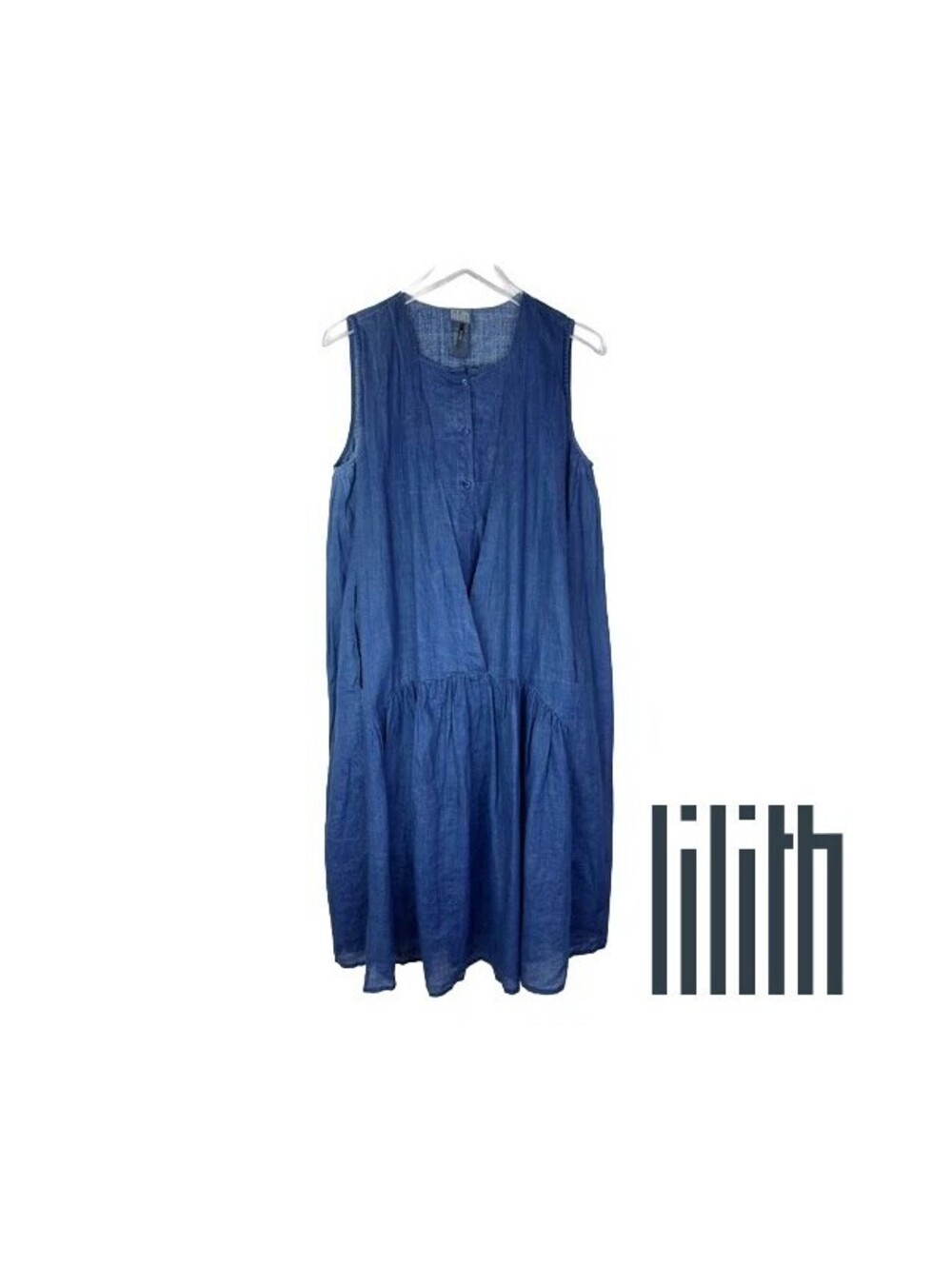 Lilith Paris Blue Denim Chambray V- Neck Plunge Button Front Shirt Dress Size L